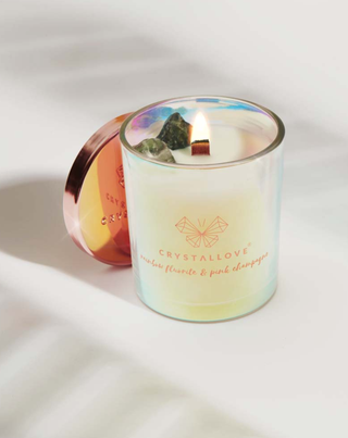Soy Candle with Rainbow Fluorite and Pink Champagne in Glass Container Crystallove - 2