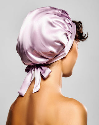 Twisty pink silk sleeping cap for curly and wavy hair - 4