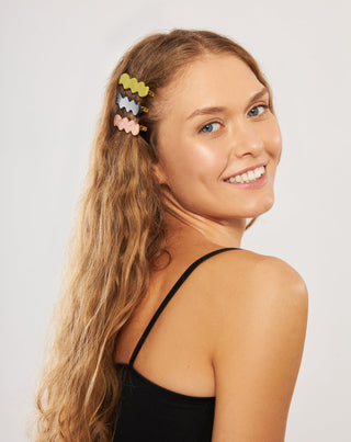 Set of wavy hair clips - green, black, pink Twisty 3 pcs. - 3