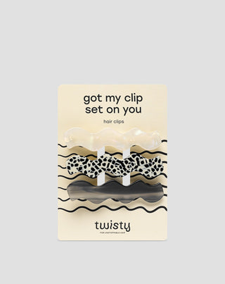 Set of wavy hair clips - marbled, pearl, black Twisty 3 pcs. - 1