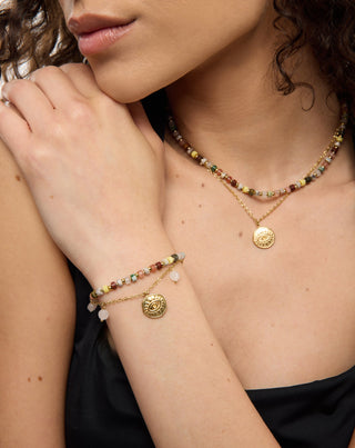Gold plated stainless steel bracelet with agate, maifan, jasper and aventurine Mys_2 - 3