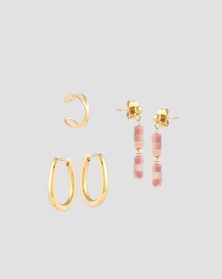Gold-Plated Natural Pink Jade Earring Set Mys - 1