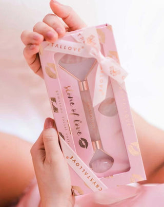 Rose Quartz Stone Face Massager of Love Selflove Set Crystallove