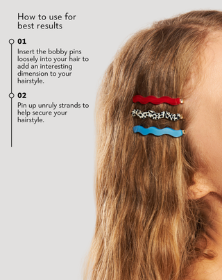 Set of wavy hair pins - marbled, pearl, black Twisty 3 pcs. - 3