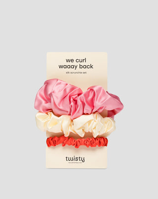 Set of 100% natural silk hair elastics - pink, cream, red Twisty 3 pcs. - 1