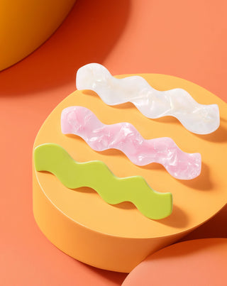 Set of wavy hair clips - pearl, green, pink Twisty 3 pcs. - 5
