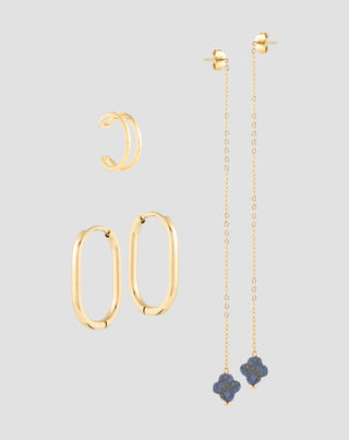 Set of gold-plated earrings with lapis lazuli in stainless steel Mys_4 - 1