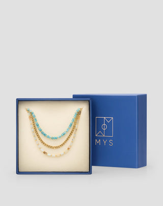 Gold-plated stainless steel necklace with African turquoise and amazonite Mys - 6